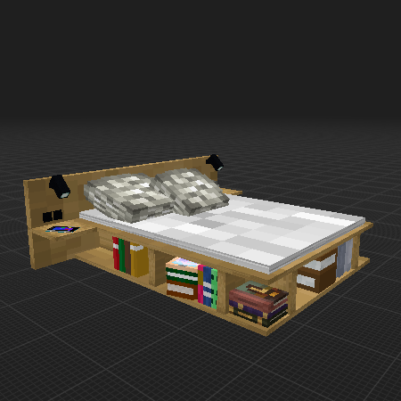 a bed with shelves